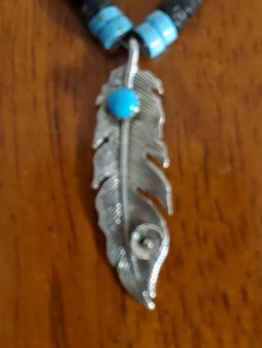 Native American Turquoise Heishi Bead Necklace Sterling Silver Pendant Signed FP
